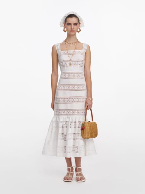 self-portrait White Cotton Embroidered Midi Dress