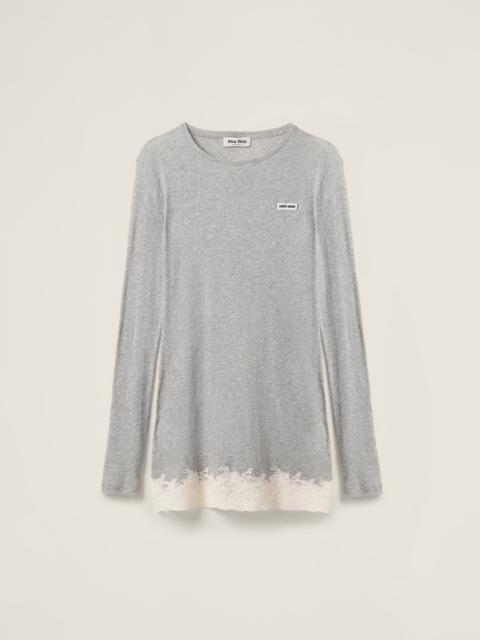 Miu Miu Ribbed jersey and lace dress