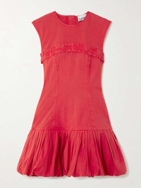 Ruffled gathered cotton-blend mini dress Red