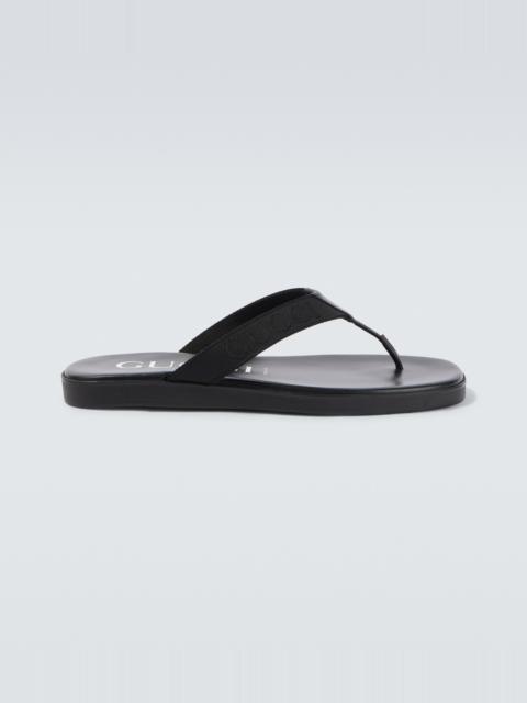 GUCCI Logo canvas and leather thong sandals