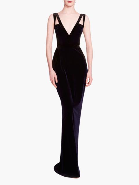 Marchesa SLEEVELESS VELVET COLUMN GOWN