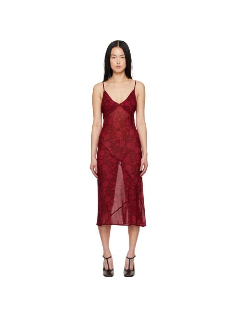 Dries Van Noten Red Printed Midi Dress