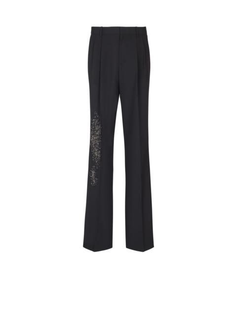 Balmain Pleated wool trousers with Sand Effect embroidery