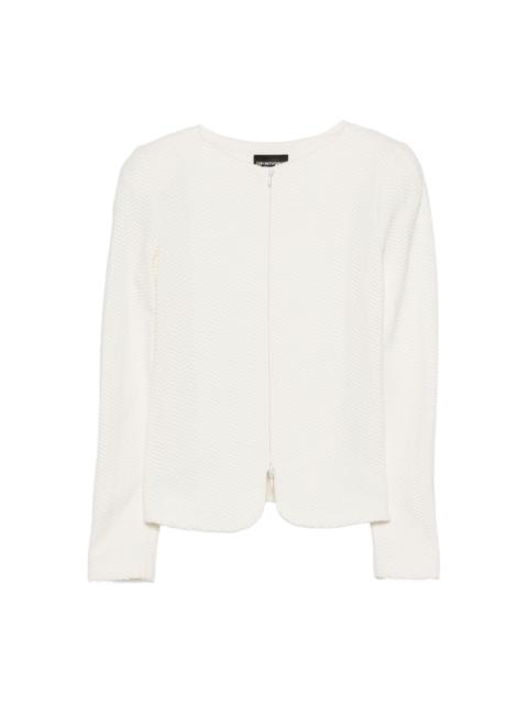 herringbone-pattern zip-up jacket
