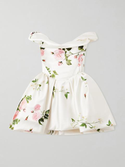 Vivienne Westwood Bagatelle Off-the-shoulder Gathered Floral-print Duchesse Silk-satin Mini Dress