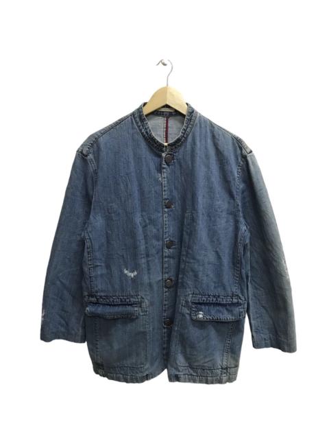 Other Designers Japanese Brand - Vintage Distressed Papas Tartan Neck Chore Jacket Denim
