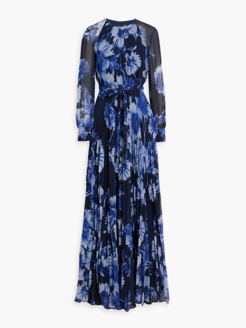 Erdem Pleated floral-print chiffon gown