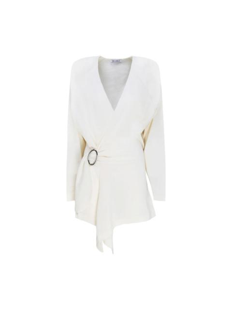IVORY WOOL HURLEY WRAP MINI DRESS