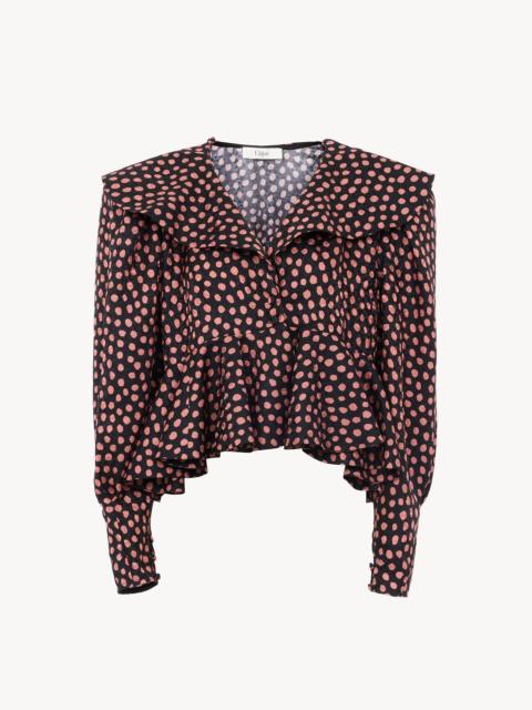 Chloé V-NECK RUFFLE TOP IN SILK JACQUARD