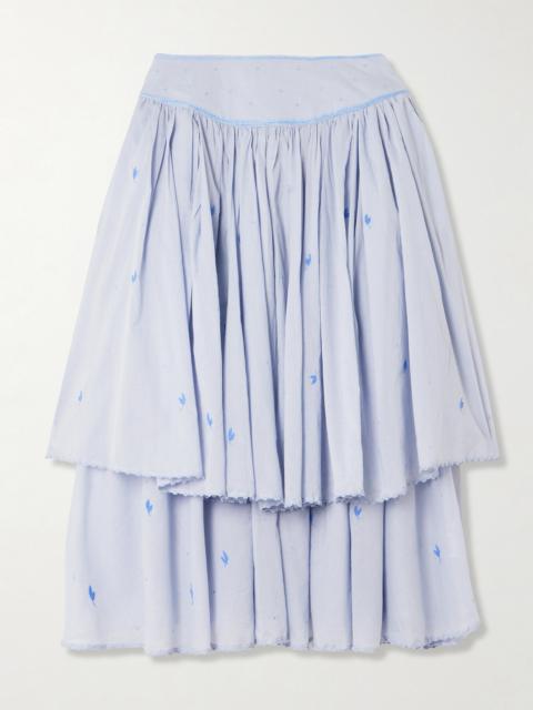 Thierry Colson Constance Gathered Tiered Embroidered Cotton-voile Midi Skirt