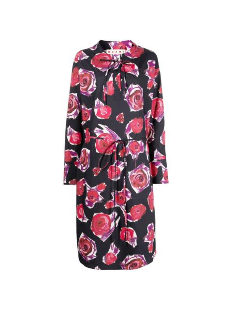 Marni rose-print tie-waist dress