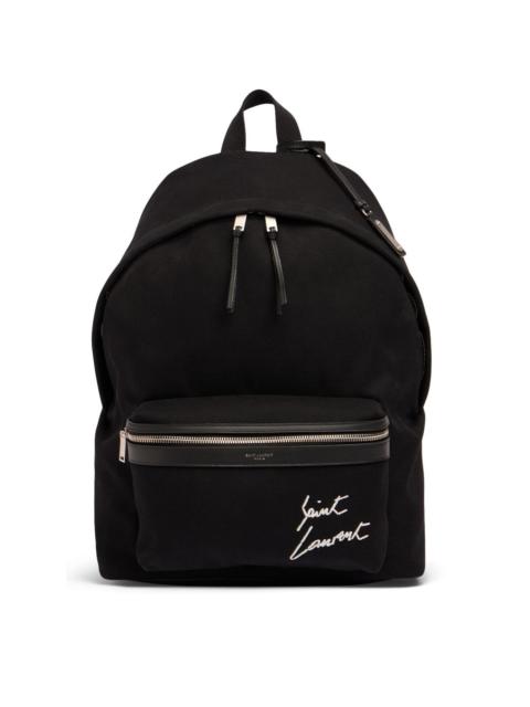SAINT LAURENT Saint Laurent City Men's Black Embroidered Canvas Backpack N