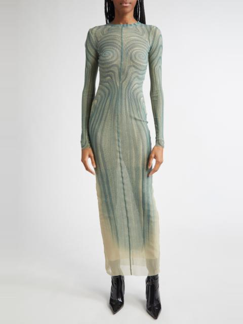 Jean Paul Gaultier Spiral Long Sleeve Mesh Dress in Ecru/Aqua at Nordstrom