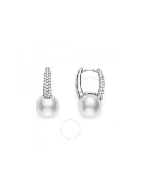MIKIMOTO Mikimoto Akoya Pearl & Diamond White Gold Huggie Earrings 8mm