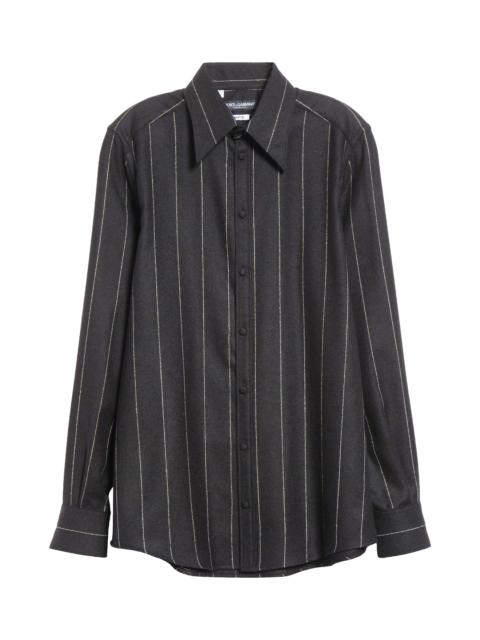 Dolce & Gabbana Dolce&Gabbana Gold Fit Pinstripe Flannel Shirt in Rigato at Nordstrom