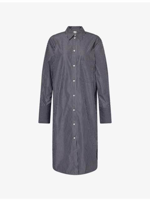 TOTEME Striped Curved-Hem Cotton Shirt-Dress