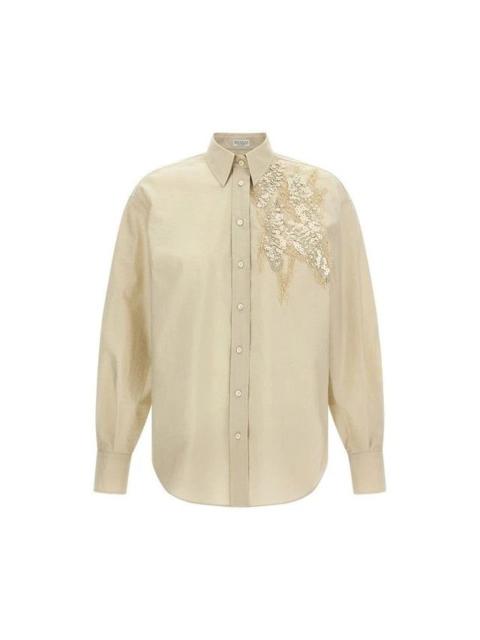 Brunello Cucinelli BRUNELLO CUCINELLI Beige Sequin embroidery Shirt New & Authe