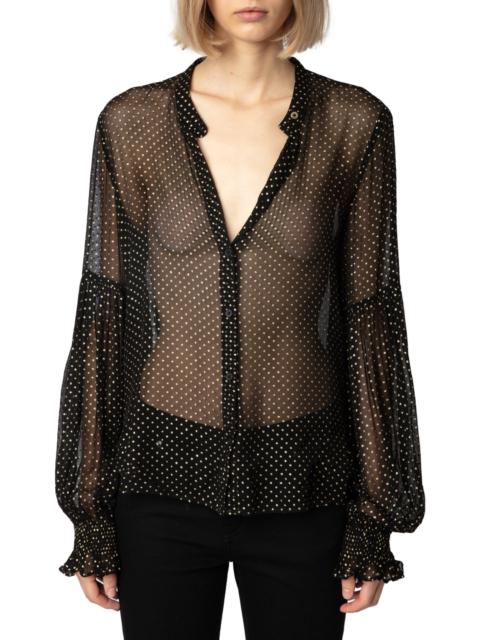 Zadig & Voltaire Zadig & Voltaire Tandy Sheer Sequin Button-Up Shirt in Noir at Nordstrom