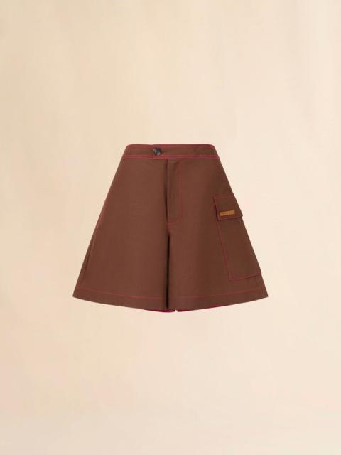 Marni BROWN VISCOSE-RAMIE FLARED SHORTS WITH CARGO POCKET