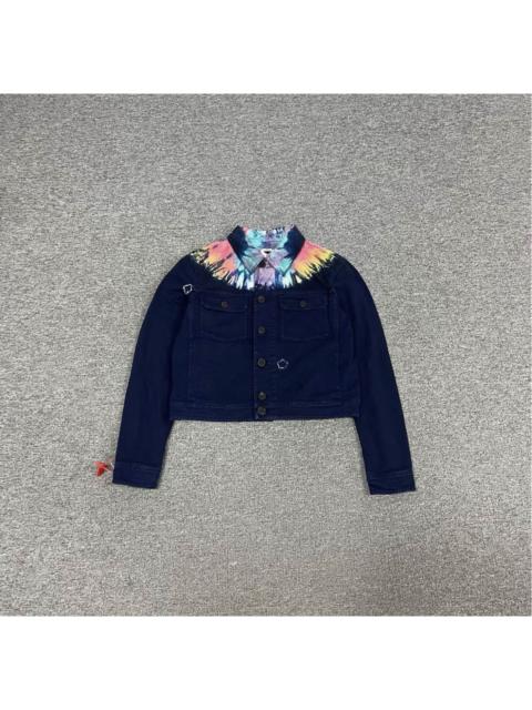Dior Christian Dior midnight blue denim jacket featuring a vibrant rainbow tie-dye collar