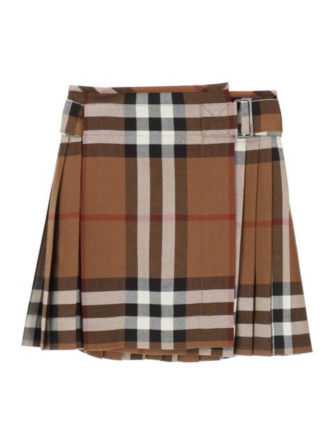 Burberry Exaggerated Check Pleated Wool Mini Skirt