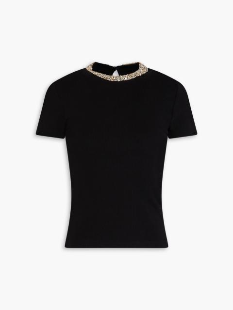 Sandro Crystal-embellished ribbed cotton-blend top