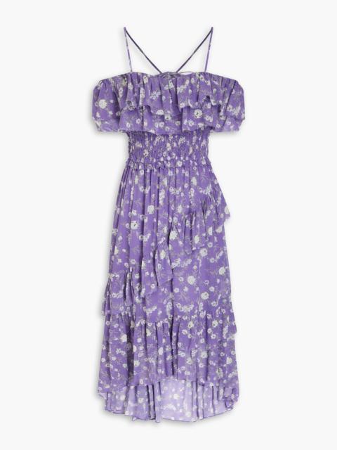ULLA JOHNSON Penninah cold-shoulder ruffled floral-print silk-georgette midi dress