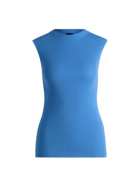 BOSS SLEEVELESS MOCK-NECK TOP IN RIBBED FABRIC