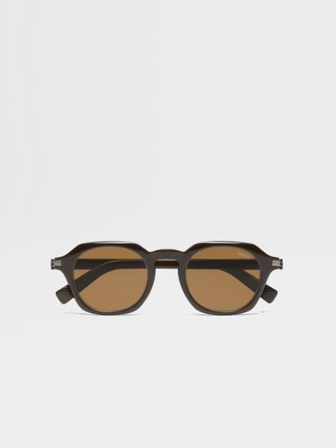 ZEGNA DARK BROWN ACETATE AND TITANIUM SUNGLASSES