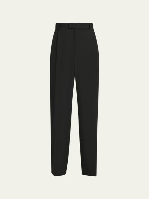 Men's Wool Twill Double-Pleated Straight-Leg Trousers