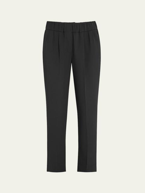 Brunello Cucinelli Silk Crepe Cady Straight-leg Ankle Pull-On Pants
