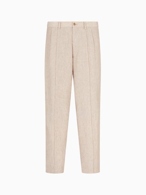 GIORGIO ARMANI SINGLE-DART, PURE LINEN CANVAS TROUSERS