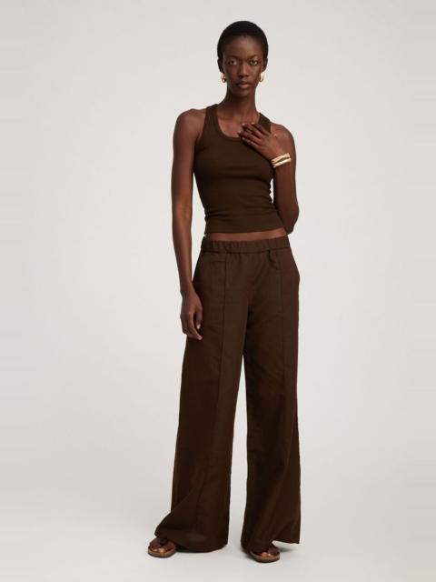 SPRWMN AMERICANO LINEN WIDE LEG PINTUCK TROUSERS