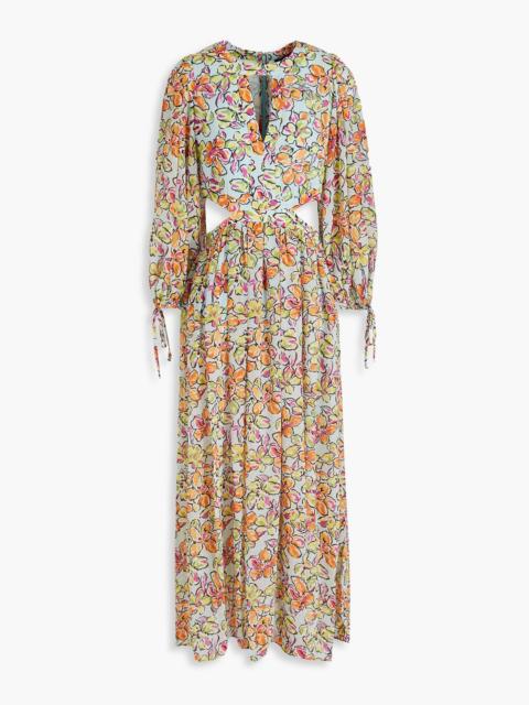 maje Cutout floral-print georgette midi dress