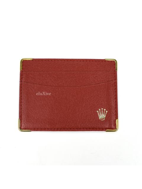 ROLEX Rolex Red Leather Crown Logo Card Holder Wallet