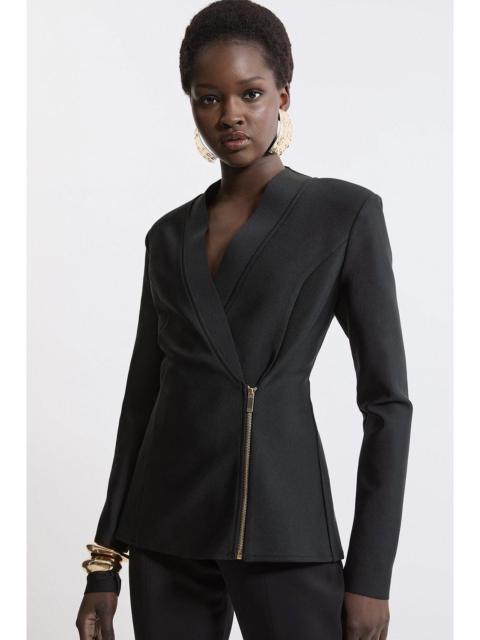 KAREN MILLEN Figure Form Bandage Knit Side Zip Longline Jacket