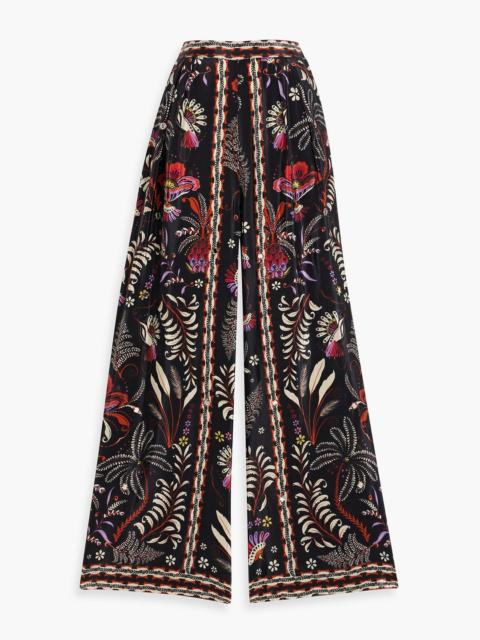 FARM RIO Embellished printed satin wide-leg pants