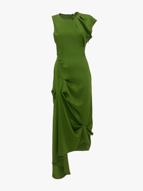 Victoria Beckham Draped Tuck Detail Midi Dress in Algae Green