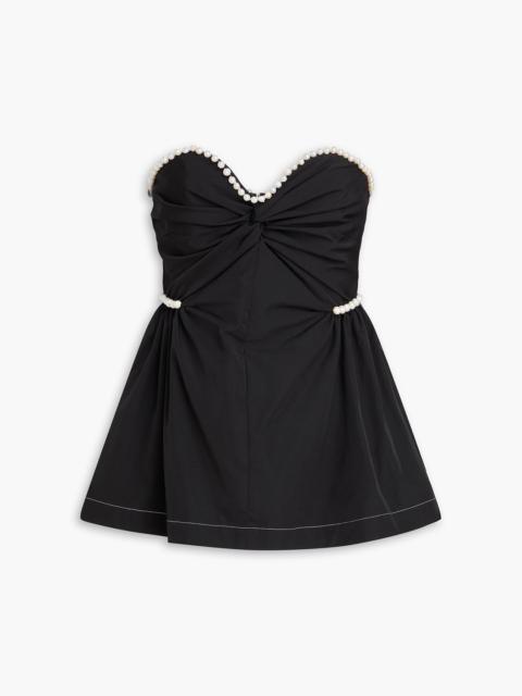 KIKA VARGAS Hebe strapless faux pearl-embellished woven top