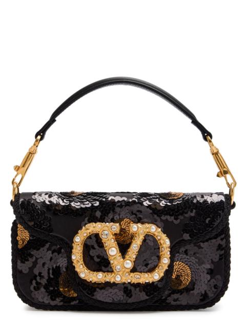 Valentino Valentino Vlogo Sequin-embellished Leather Shoulder bag