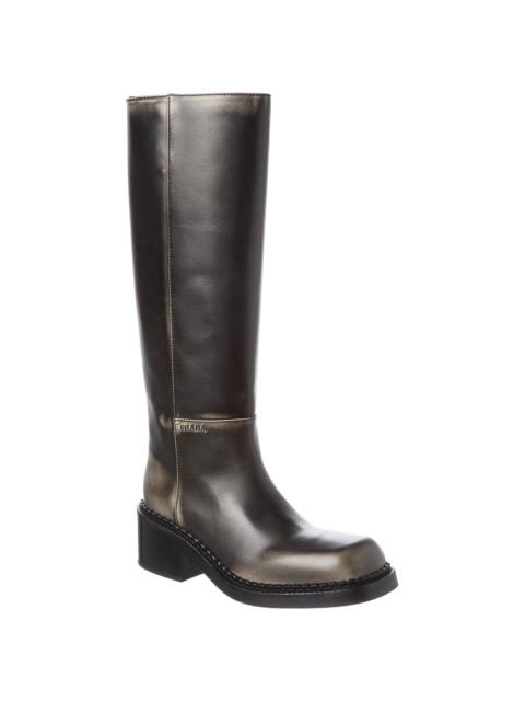 Prada Prada Logo Leather Knee-High Boot