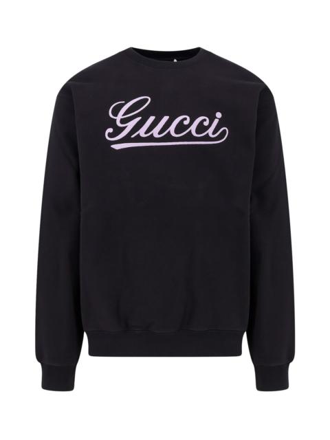 Cotton sweatshirt crew-neck with ribbed profiles and Gucci logo print on the front