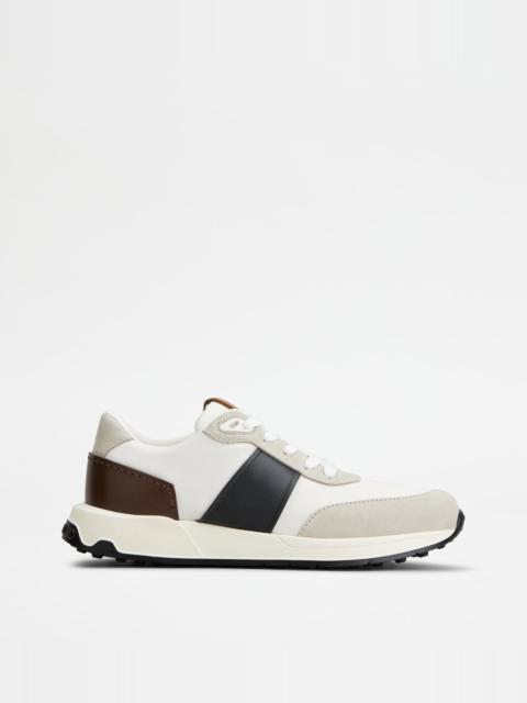 Tod's SNEAKERS IN LEATHER AND TECHNICAL FABRIC - GREY, WHITE, BLUE