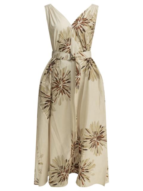 Brunello Cucinelli Brunello Cucinelli Bloom Print Midi Dress Beige