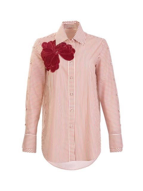 SILVIA TCHERASSI Premium Floral Appliqued Cotton Top stripe