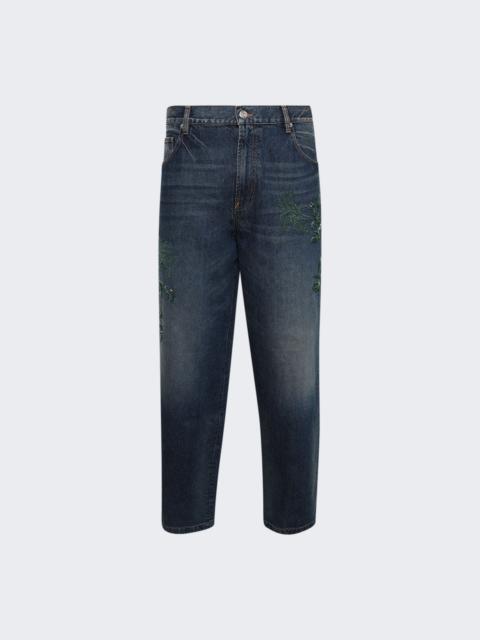 BLUEMARBLE Stonedwashed Botanic Embroidered Relaxed Jeans Blue