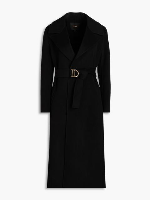maje Belted wool-blend felt coat