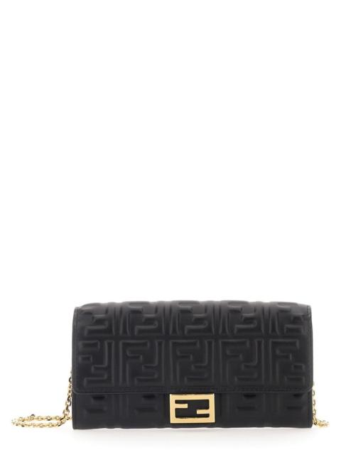 FENDI CONTINENTAL BAGUETTE NAPPA LEATHER WALLET WITH FF PATTERN AND CHAIN