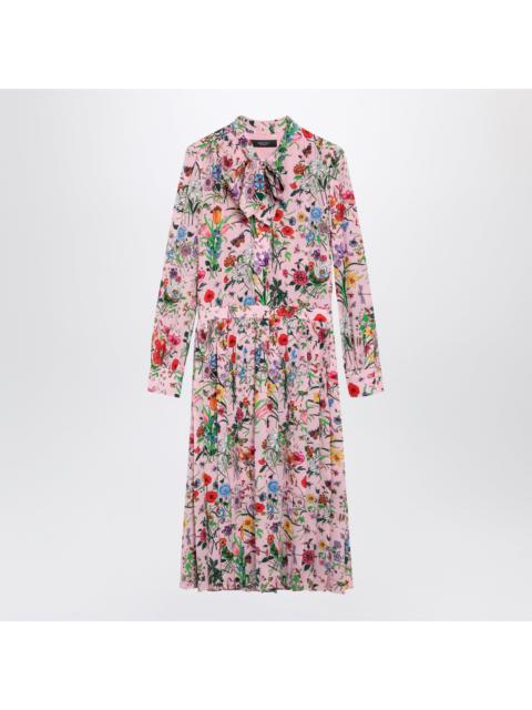 GUCCI Gucci Flora Print Silk Shirt Dress In Pink Multicolor Women