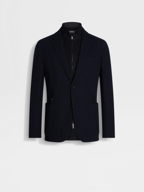ZEGNA NAVY BLUE HIGH PERFORMANCE™ JERSEY WOOL AND COTTON JACKET